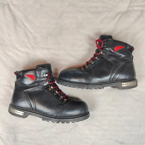 Red‎ Wing 971 Waterproof Motorcycle Boots Mens 9.5 Black Leather Steel Toe Work